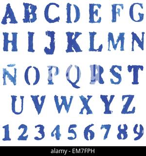 Font vettoriali in colori blu. Acquerelli di vernice. Illustrazione Vettoriale