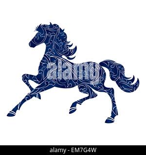 Simbolo di anno 2014 cavallo blu, icona isolato, vettore silhouette Illustrazione Vettoriale