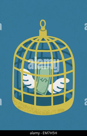 Dollaro in golden bird cage , eps10 formato vettoriale Illustrazione Vettoriale