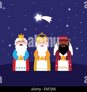 Tre saggi portando doni di Cristo ( scena notturna ) Illustrazione Vettoriale