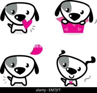 Simpatici cani san valentino set isolato su bianco Illustrazione Vettoriale