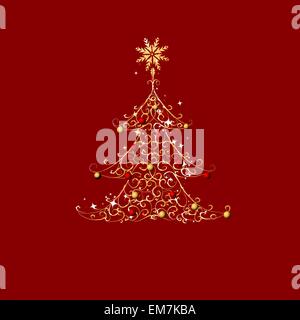 Albero di natale, ornamento d'oro Illustrazione Vettoriale