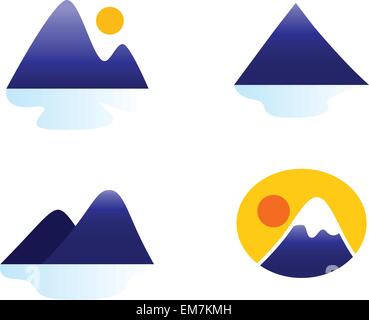 Montagne o colline raccolta di icone isolato su bianco Illustrazione Vettoriale