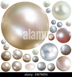 Raccolta di perle di colore isolato su bianco. Illustrazione Vettoriale