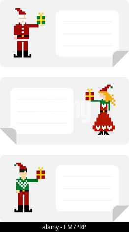 Etichette di Natale con elf tenendo un dono Illustrazione Vettoriale