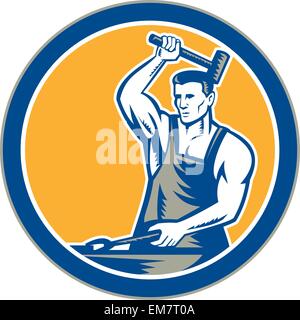 Fabbro pinze di martellamento cerchio retrò Illustrazione Vettoriale