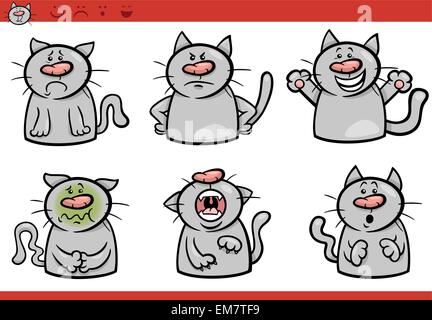 Cat emozioni cartoon illustrazione impostato Illustrazione Vettoriale
