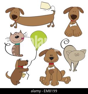 Cartoon animali domestici raccolta su sfondo bianco Illustrazione Vettoriale