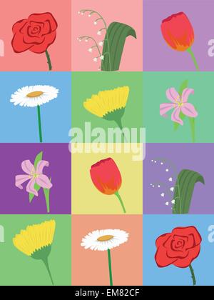 Modello senza soluzione di continuità con il cartoon fiori Illustrazione Vettoriale