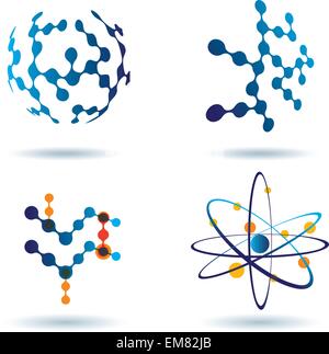 Set di icone astratte, chimiche e reti sociali di concetto Illustrazione Vettoriale