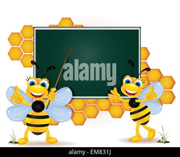 Bee cartoon con blank board Illustrazione Vettoriale