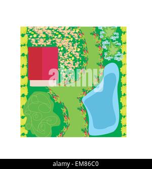 Progetto Paesaggio con piscina. Illustrazione Vettoriale