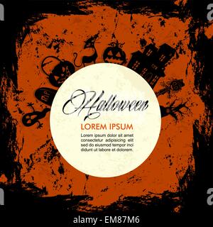 Testo di Halloween ed elementi e luna piena, sfondo grunge EPS10 Illustrazione Vettoriale