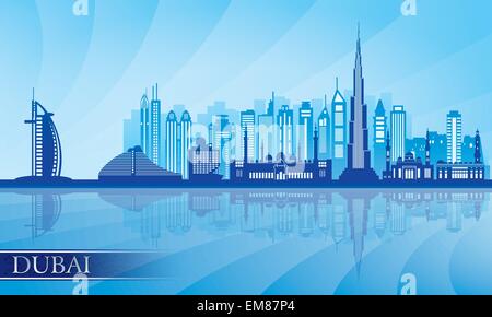 Dubai City skyline silhouette dettagliata Illustrazione Vettoriale