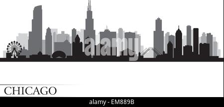 Chicago city skyline silhouette dettagliata Illustrazione Vettoriale