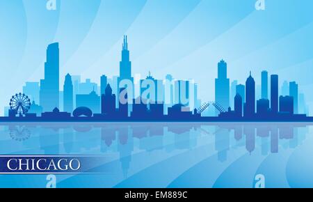 Chicago city skyline silhouette dettagliata Illustrazione Vettoriale