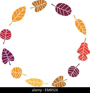 Corona di fiori colorati con foglie di autunno isolato su bianco Illustrazione Vettoriale