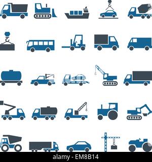 Icone vettoriali di costruzione e industria di camion. Illustrazione Vettoriale