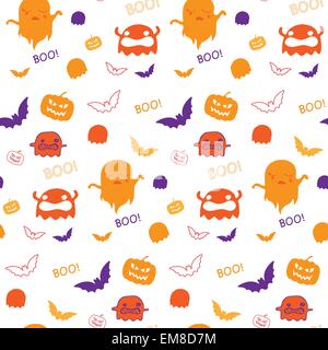 Halloween fantasma zucca Bat Seamless Pattern vettore di sfondo Illustrazione Vettoriale