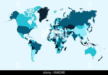 Mappa del mondo, paesi blu immagine EPS10 file vettoriale. Illustrazione Vettoriale