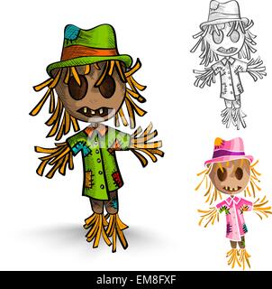 Mostri di Halloween isolato disegnati a mano scarecrows set. Illustrazione Vettoriale