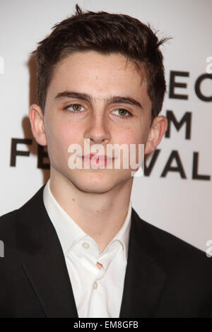 New York, Stati Uniti d'America. Xvi Apr, 2015. Attore TIMOTHEE CHALAMET assiste la prima mondiale di "Adderall Diaries" tenutasi durante il 2015 Tribeca Film Festival presso il TPAC. Credito: Nancy Kaszerman/ZUMAPRESS.com/Alamy Live News Foto Stock