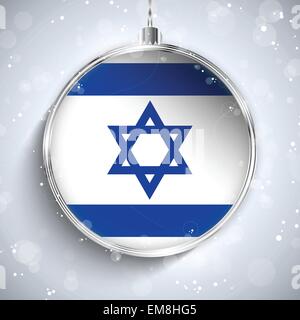 Buon Natale a sfera in argento con Bandiera di Israele Illustrazione Vettoriale