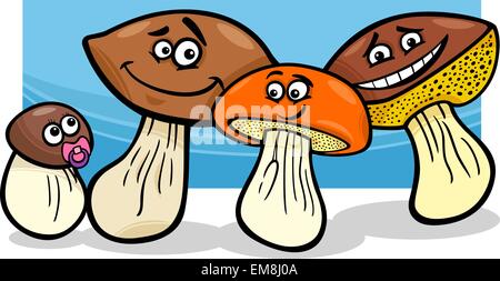 Gruppo di funghi cartoon illustrazione Illustrazione Vettoriale