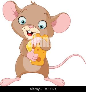 Il mouse tenendo in mano un pezzo di formaggio Illustrazione Vettoriale