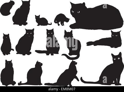 Quattordici cat sagome Illustrazione Vettoriale