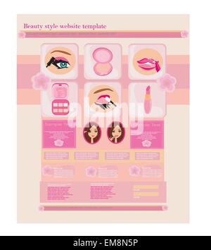 Lo stile di bellezza website template - shop per prodotti cosmetici per il trucco Illustrazione Vettoriale