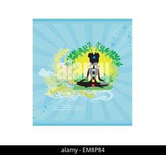 Lo Yoga lotus pongono. Padmasana con colorati punti chakra. Illustrazione Vettoriale