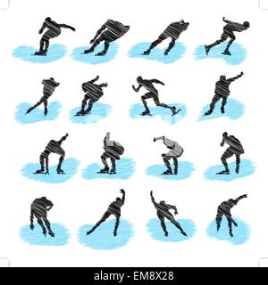 Set di pattinaggio su ghiaccio atleta silhouettes grunge Illustrazione Vettoriale