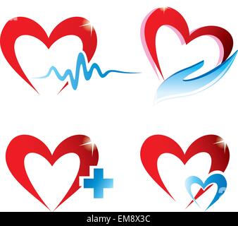 Set di icone di cuori, il concetto di medicina Illustrazione Vettoriale