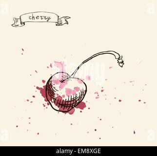 Disegnata a mano illustrazione di ciliegia Illustrazione Vettoriale