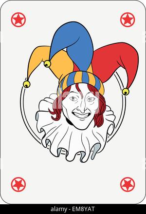 Joker Face in un cerchio di carta da gioco Illustrazione Vettoriale