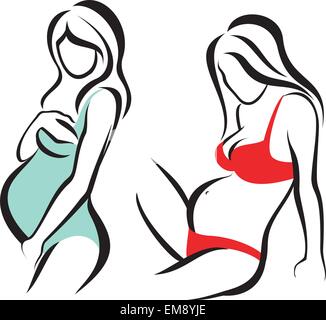 Donna incinta awaitng parto, set di icone vettoriali Illustrazione Vettoriale