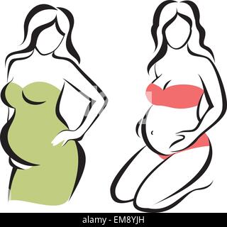 Donna incinta awaitng parto, set di icone vettoriali Illustrazione Vettoriale
