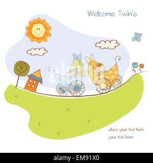 Baby twins doccia scheda annuncio Illustrazione Vettoriale