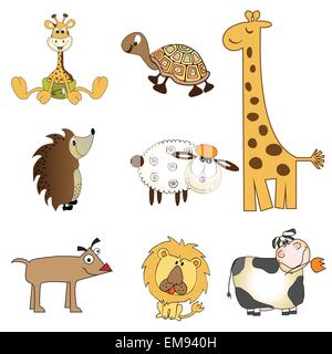 Animali divertenti oggetti in formato vettoriale, isolato sul retro bianco Illustrazione Vettoriale