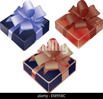 Colore scatole regalo con archetti e nastri. Illustrazione Vettoriale. Illustrazione Vettoriale