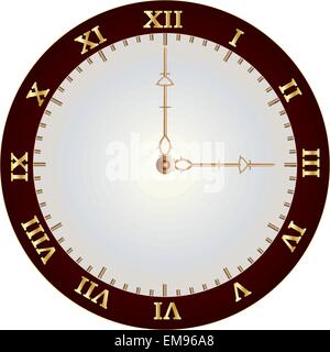 Un vettore dettagliate illustrationof un Vintage orologio in oro con numeri romani e ornato le mani Illustrazione Vettoriale