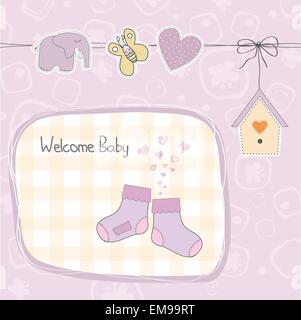 Baby girl doccia scheda con i calzini Illustrazione Vettoriale