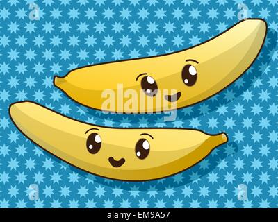 Kawaii icone di banana Illustrazione Vettoriale