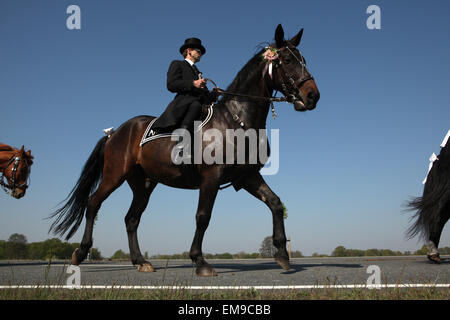 Pasqua piloti partecipare alla Pasqua cerimoniale corteo equestre nel villaggio Lusatian di Ralbitz vicino a Bautzen, Lusazia superiore, Foto Stock