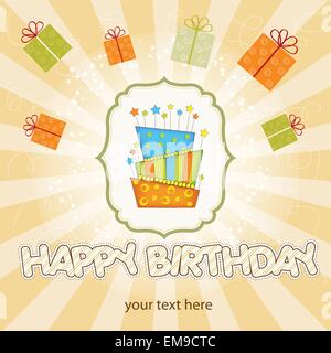 Vettore grande torta di compleanno con candele accese Illustrazione Vettoriale