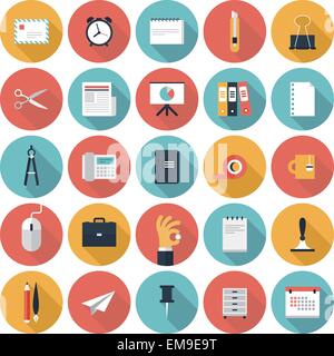 Business e Office piatto set di icone Illustrazione Vettoriale