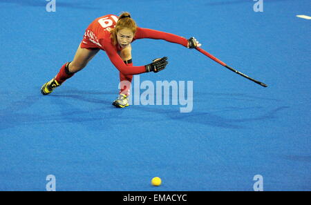 Hastings, Nuova Zelanda. Xviii Apr, 2015. Le due Coree Sunsoon Oh in azione al Festival di Hockey, Nuova Zelanda Womens bacchette nere contro la Corea, Unison Sports Park, Hastings, Sabato, Aprile 118 2015. © Azione Sport Plus/Alamy Live News Foto Stock