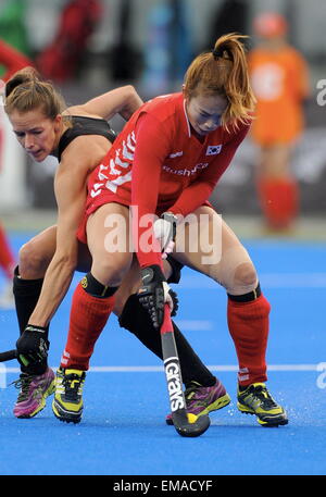 Hastings, Nuova Zelanda. Xviii Apr, 2015. Le due Coree Sunsoon Oh in azione al Festival di Hockey, Nuova Zelanda Womens bacchette nere contro la Corea, Unison Sports Park, Hastings, Sabato, Aprile 118 2015. © Azione Sport Plus/Alamy Live News Foto Stock