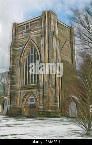 Neve, Beauchief Abbey, Beauchief Abbey Lane, Beauchief, Sheffield South Yorkshire, Inghilterra, Regno Unito, Europa. Fractalius, schizzo. Foto Stock